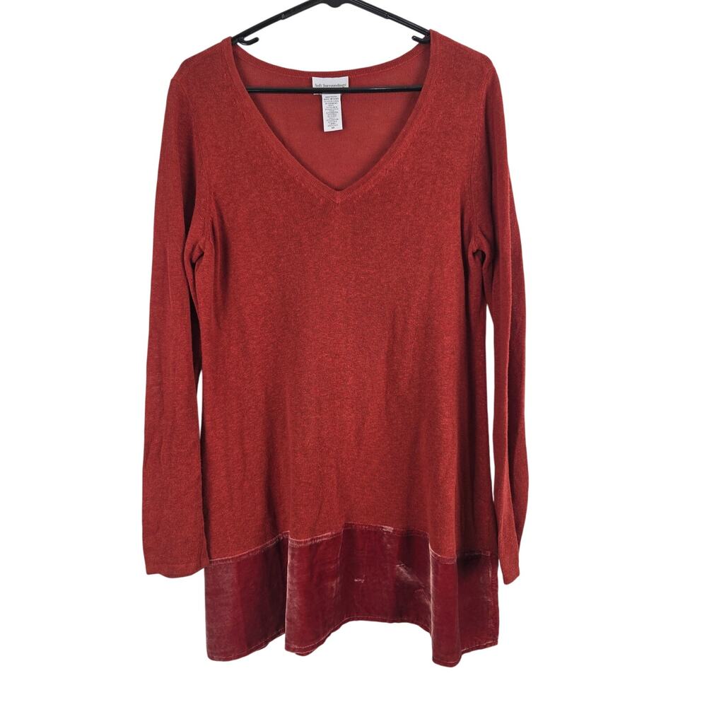 Soft‎ Surroundings Velvet Trim Top M Womens Silk Blend Long Sleeve Lagen Look